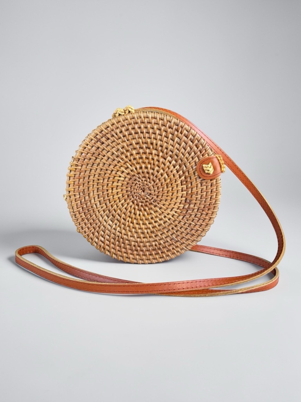 Round Rattan Crossbody Bag Boho Wicker Circle Purse Bali‎ Style